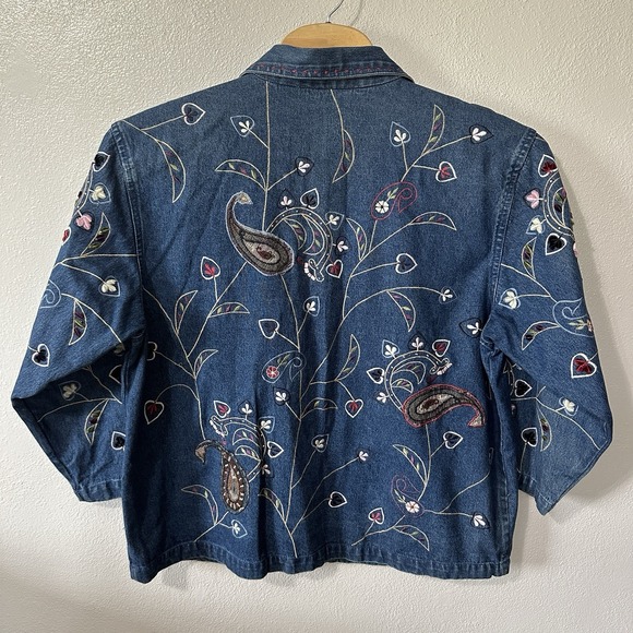 Vintage DressBarn Denim Jacket Floral Paisley Embroidered Size 3X CottageCore - Picture 6 of 7